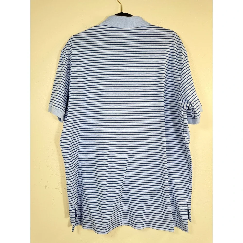 Polo Ralph Lauren Mens L Classic Blue Striped Short Sleeve Cotton Polo Shirt
